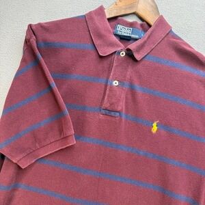 Polo Ralph Lauren Polo Mens L Maroon Striped Short Sleeve Classic Fit Pique